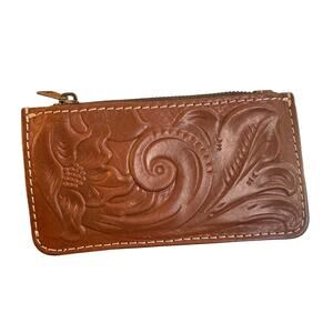 Patricia Nash Tooled Leather ID Card Wallet Holder Brown Western Accessory Small